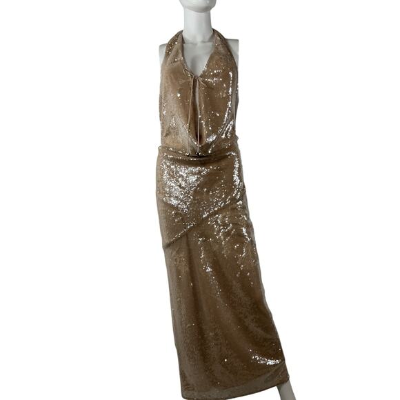 Lovers And Friends 'Stevie' Tan Polyester Sequin Midi Dress Size S - Picture 2 of 4